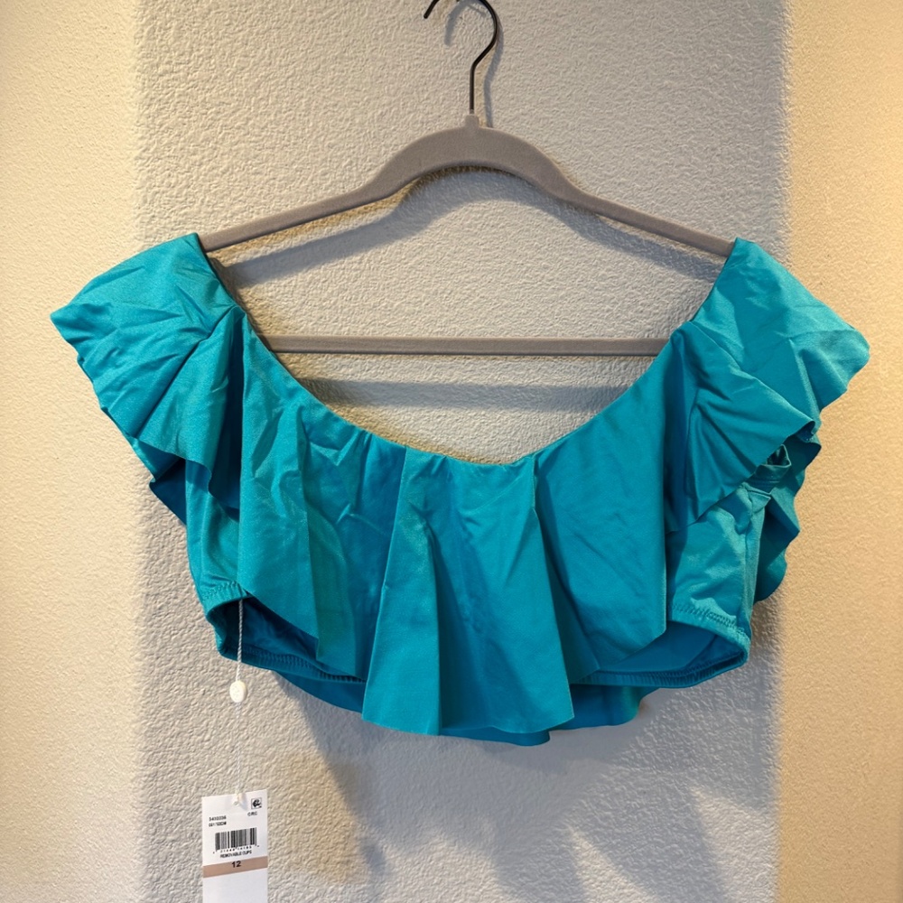NWT - Trina Turk Monaco Off The Shoulder Ruffle Bandeau Padded Bikini Top NWT Si